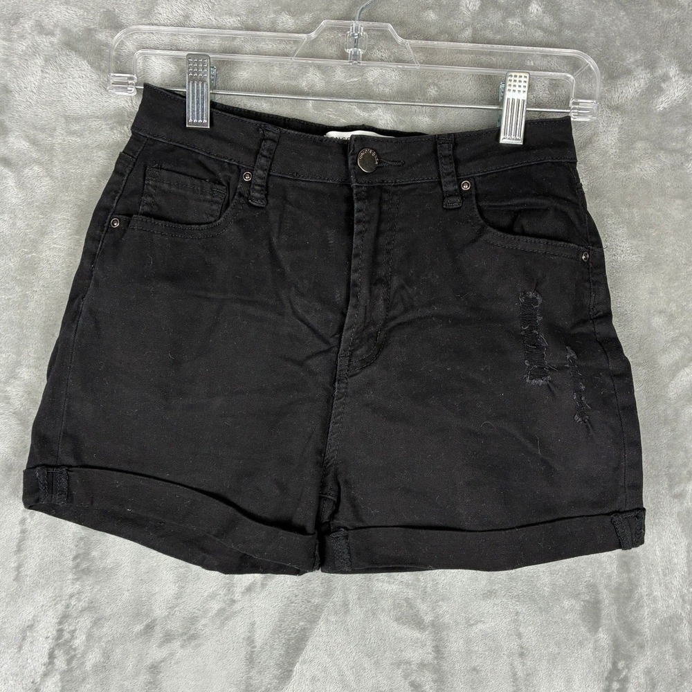 Encore Jeans Womens Black High Waisted Distressed Cuffed Denim Shorts Size 27